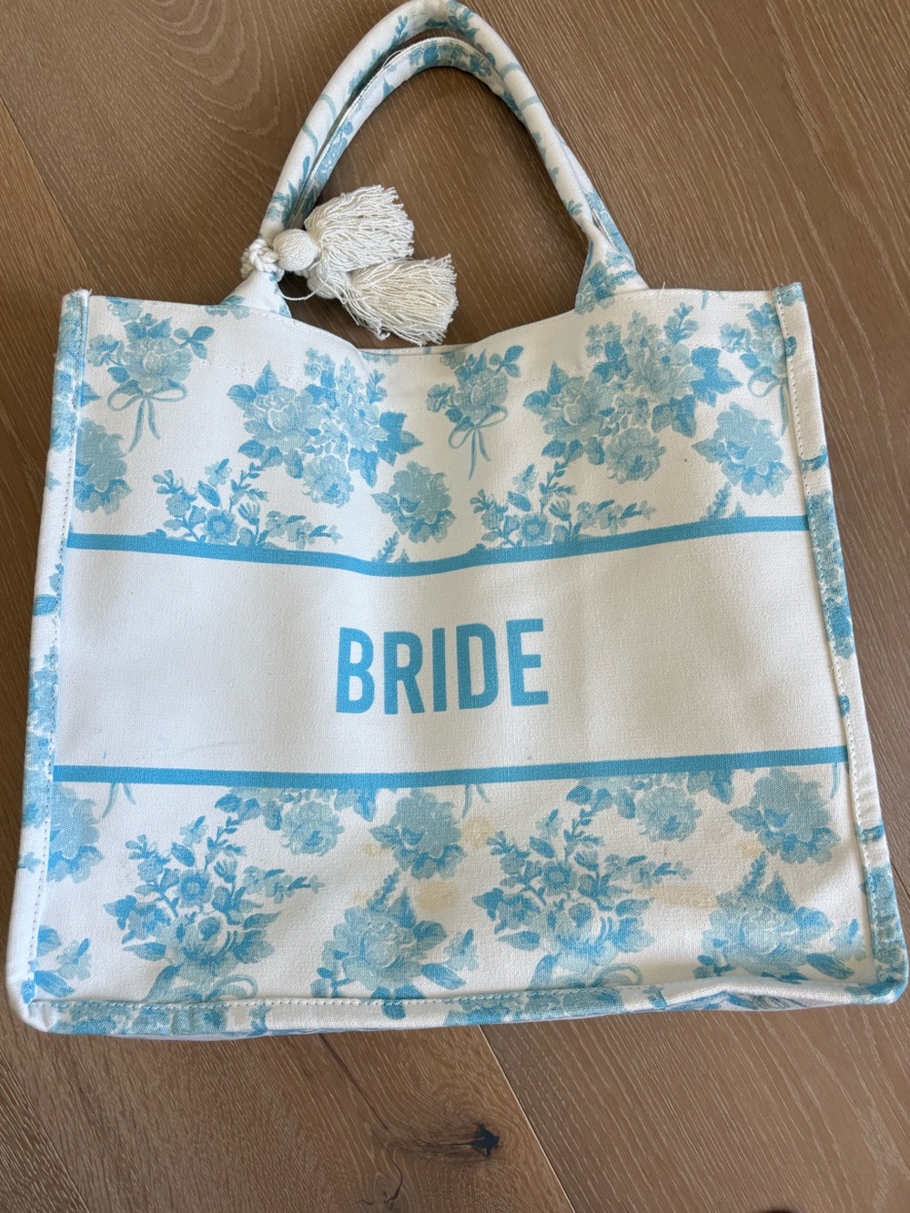 Bride Floral Tote Bag in Light Blue and White
